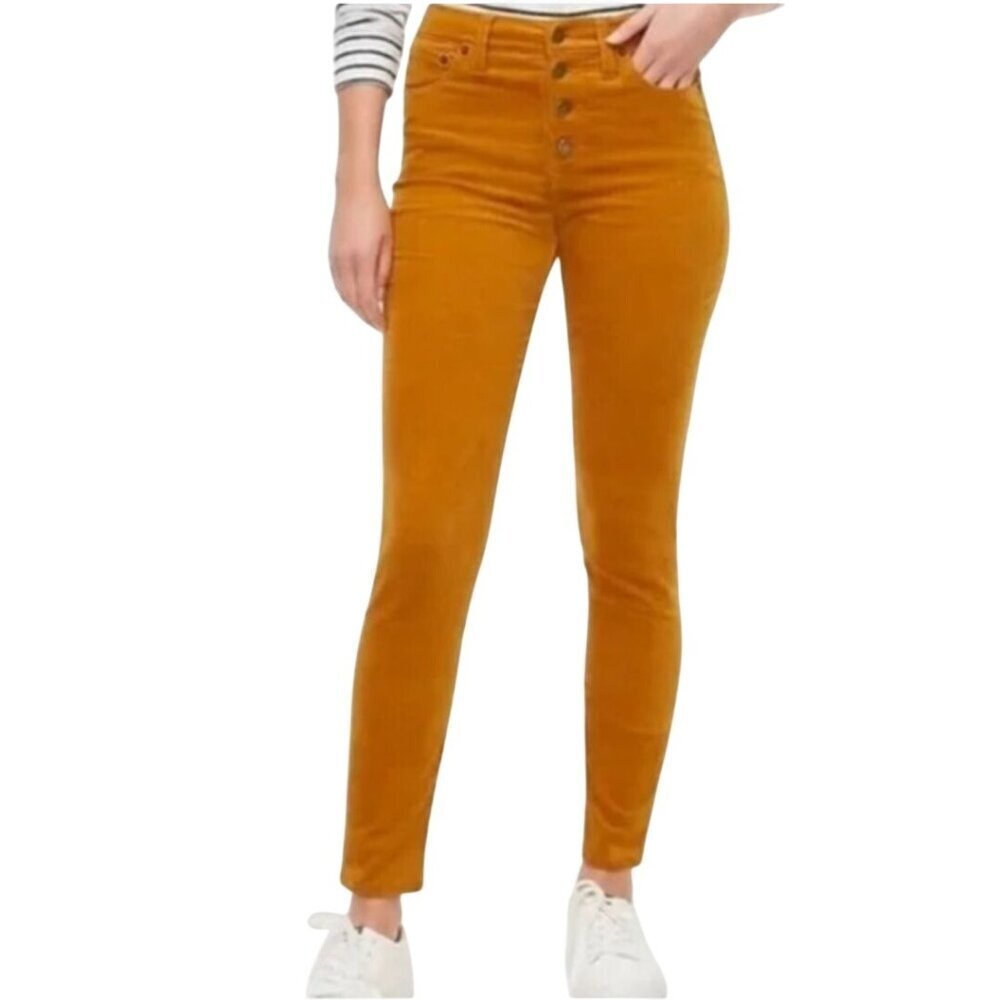 J.Crew 9" High Rise Skinny Corduroy Pants Logo Button Fly Size 30